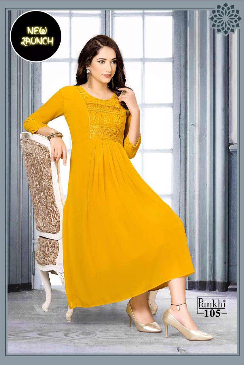S3 Forever-Beauty Pankhi Vol-1 - Heavy Georgette Chiffon Embroidery Work Kurti-105
